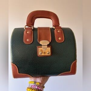 VINTAGE LEATHER Green and Brown Handbag with lock